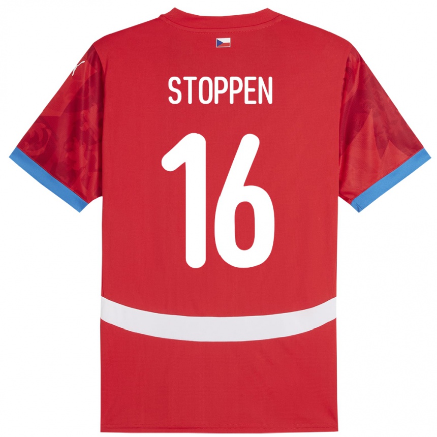 キッズフットボールチェコTadeas Stoppen#16赤ホームシャツ24-26ジャージーユニフォーム