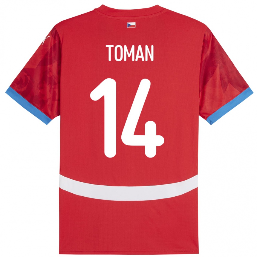 キッズフットボールチェコZdenek Toman#14赤ホームシャツ24-26ジャージーユニフォーム