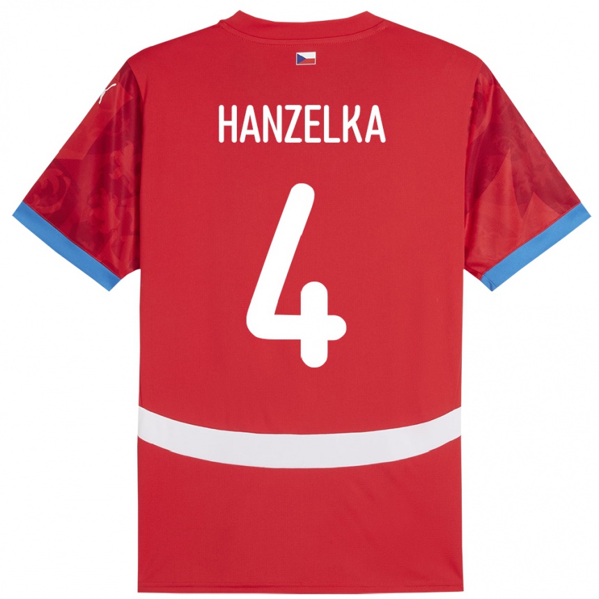 キッズフットボールチェコDenis Hanzelka#4赤ホームシャツ24-26ジャージーユニフォーム