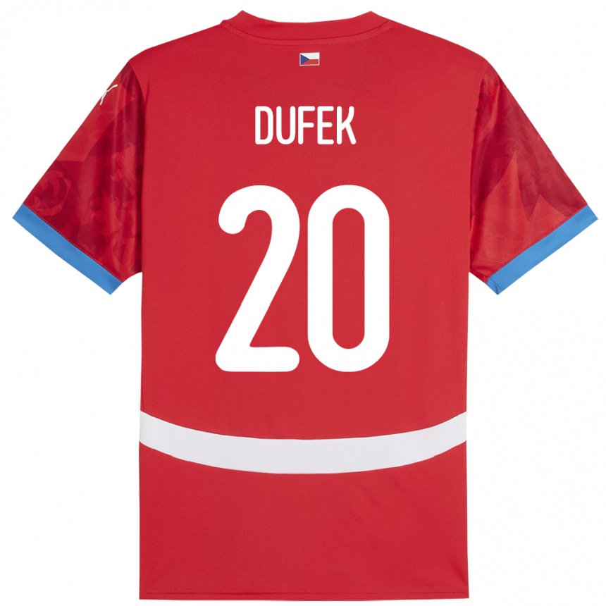 キッズフットボールチェコJakub Dufek#20赤ホームシャツ24-26ジャージーユニフォーム