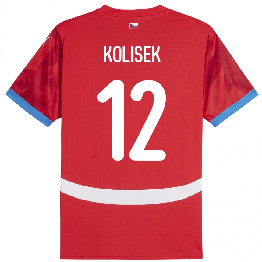 キッズフットボールチェコJakub Kolisek#12赤ホームシャツ24-26ジャージーユニフォーム