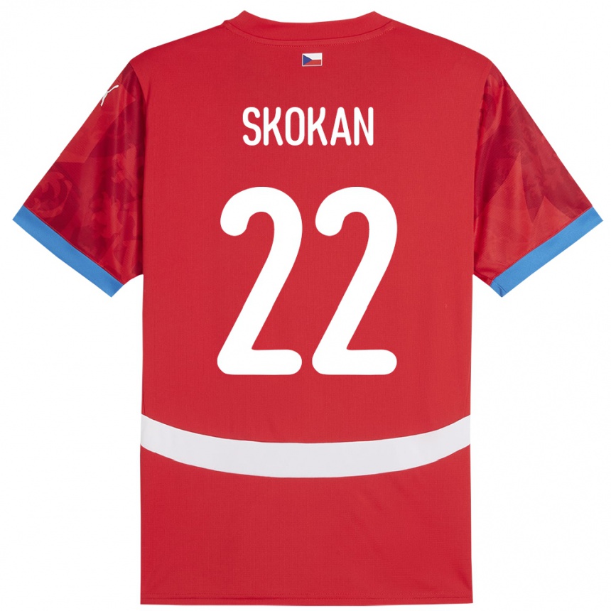 キッズフットボールチェコVitek Skokan#22赤ホームシャツ24-26ジャージーユニフォーム