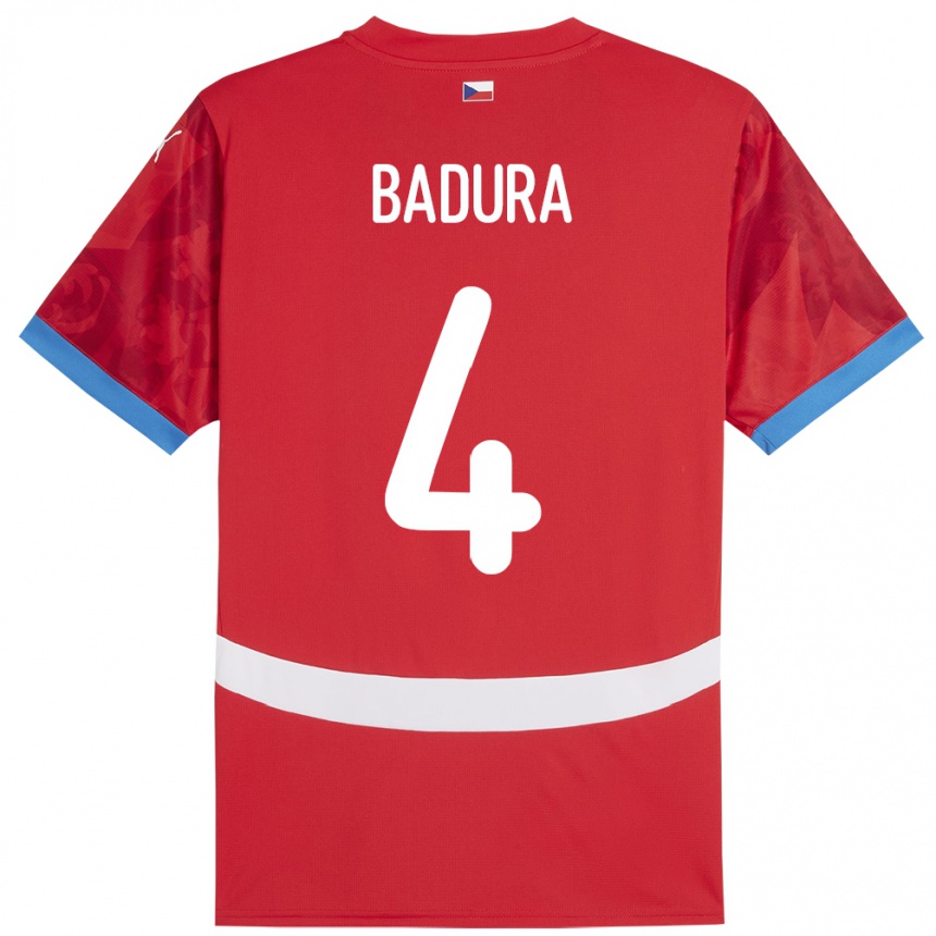 キッズフットボールチェコVitezslav Badura#4赤ホームシャツ24-26ジャージーユニフォーム