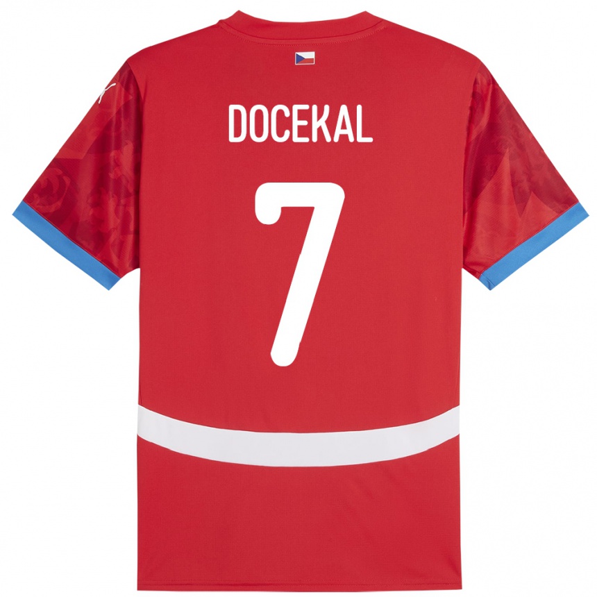 キッズフットボールチェコTomas Docekal#7赤ホームシャツ24-26ジャージーユニフォーム