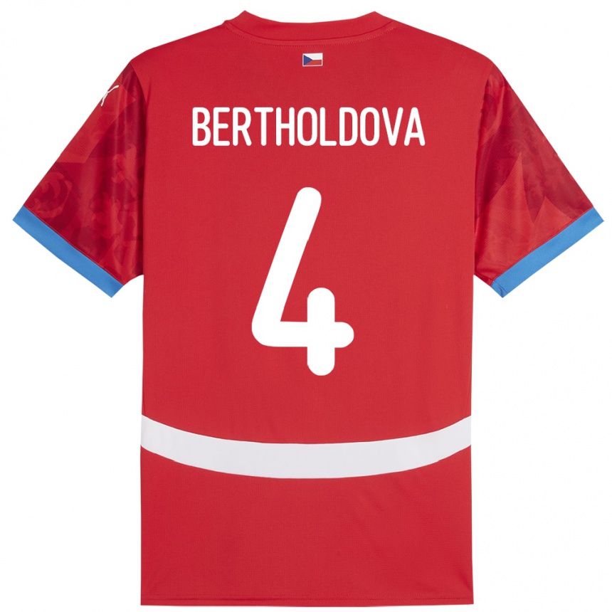 キッズフットボールチェコPetra Bertholdová#4赤ホームシャツ24-26ジャージーユニフォーム