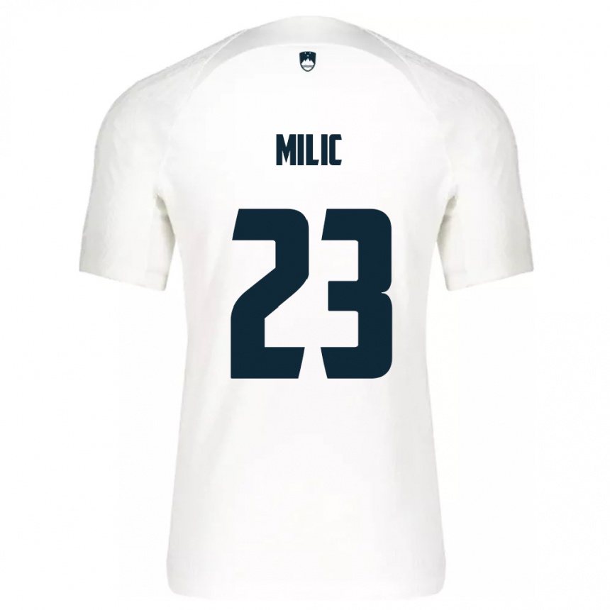 キッズフットボールスロベニアNino Milic#23白ホームシャツ24-26ジャージーユニフォーム