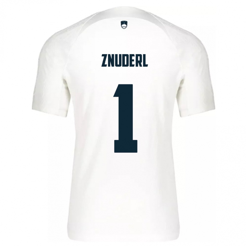 キッズフットボールスロベニアTai Znuderl#1白ホームシャツ24-26ジャージーユニフォーム