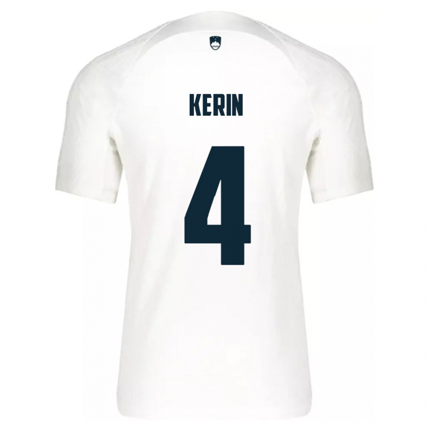 キッズフットボールスロベニアMark Kerin#4白ホームシャツ24-26ジャージーユニフォーム