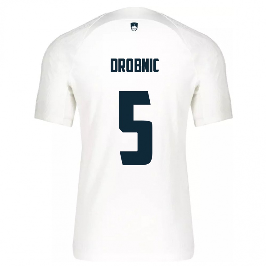 キッズフットボールスロベニアDominik Drobnic#5白ホームシャツ24-26ジャージーユニフォーム