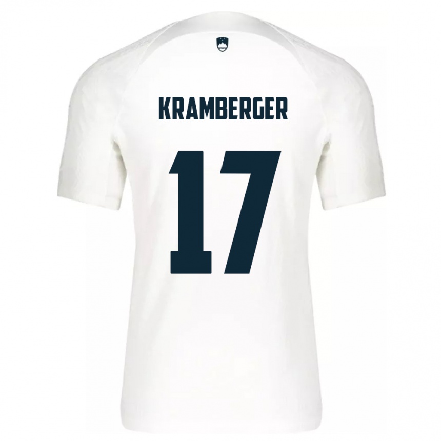 キッズフットボールスロベニアEnej Kramberger#17白ホームシャツ24-26ジャージーユニフォーム