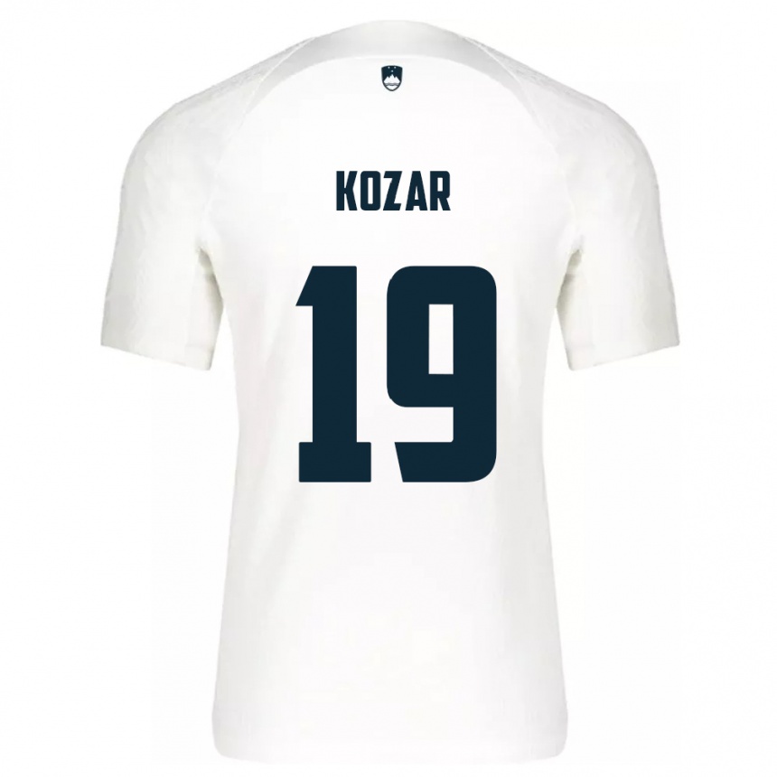 キッズフットボールスロベニアKristjan Kozar#19白ホームシャツ24-26ジャージーユニフォーム