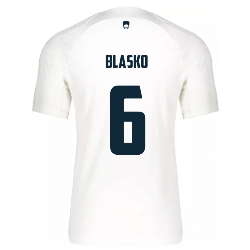 キッズフットボールスロベニアSvit Blasko#6白ホームシャツ24-26ジャージーユニフォーム