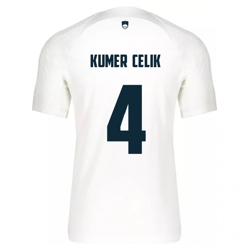 キッズフットボールスロベニアAn Kumer Celik#4白ホームシャツ24-26ジャージーユニフォーム