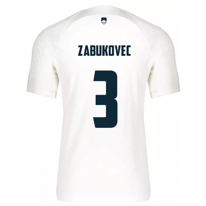 キッズフットボールスロベニアAnze Zabukovec#3白ホームシャツ24-26ジャージーユニフォーム