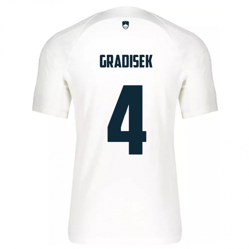 キッズフットボールスロベニアSara Gradišek#4白ホームシャツ24-26ジャージーユニフォーム