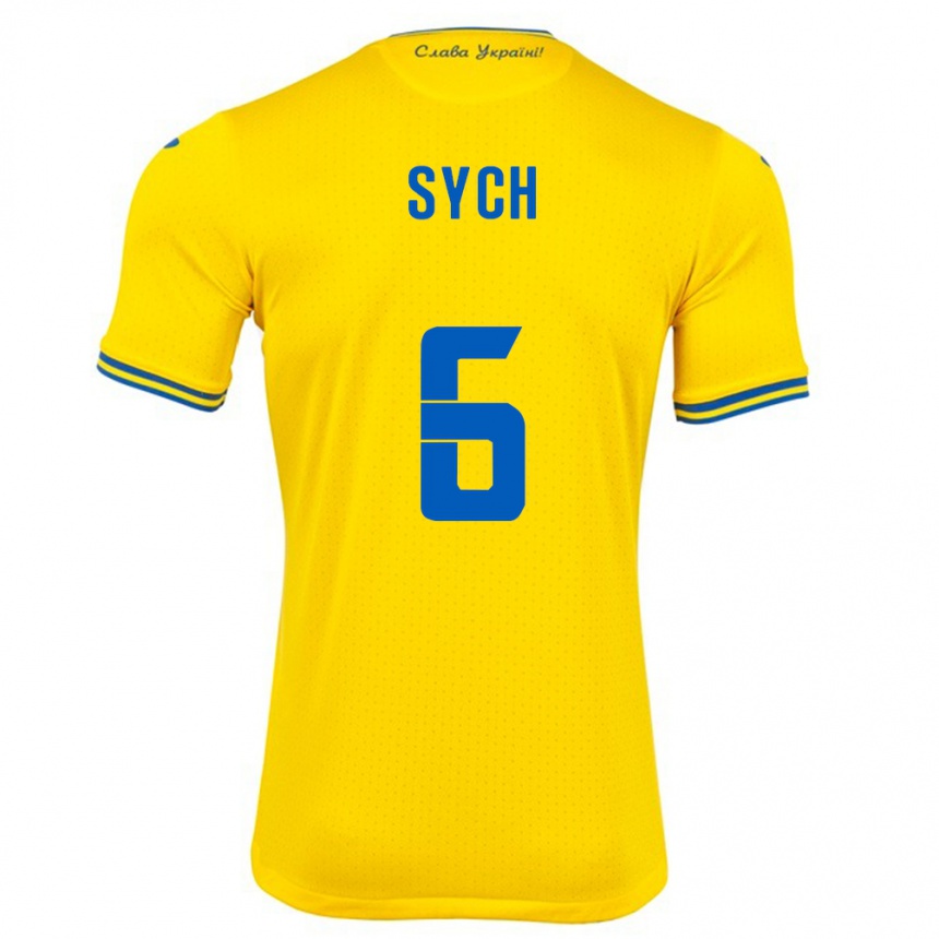 キッズフットボールウクライナOleksiy Sych#6黄ホームシャツ24-26ジャージーユニフォーム