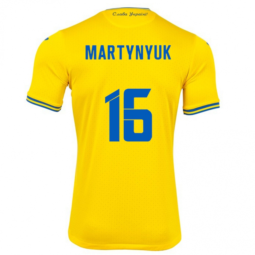 キッズフットボールウクライナOleksandr Martynyuk#16黄ホームシャツ24-26ジャージーユニフォーム