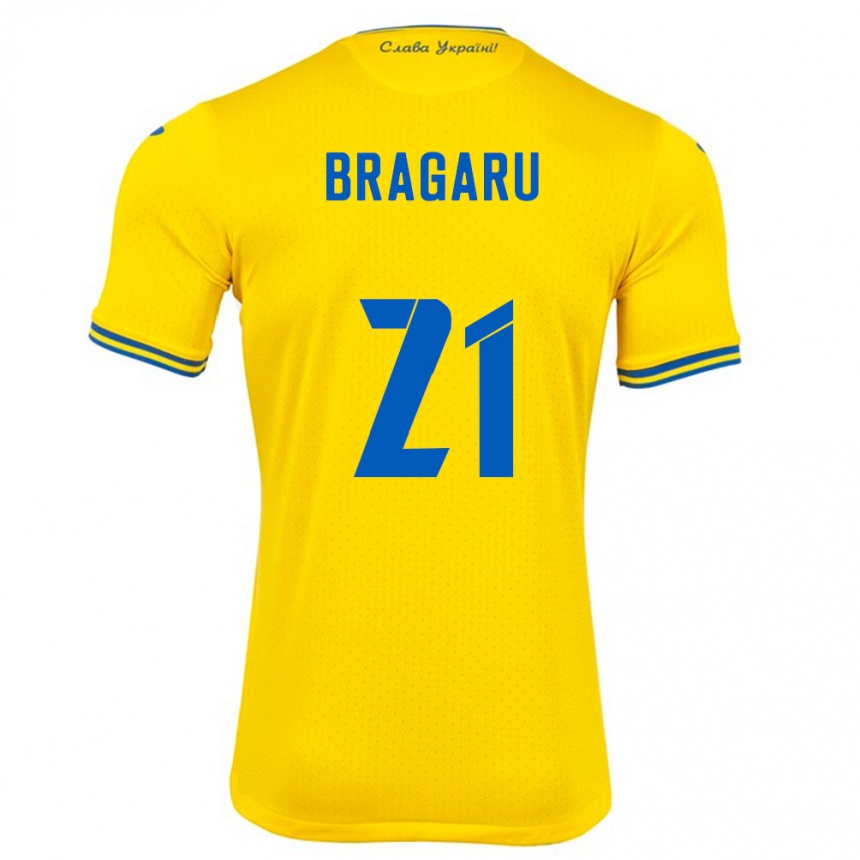 キッズフットボールウクライナMaksym Bragaru#21黄ホームシャツ24-26ジャージーユニフォーム