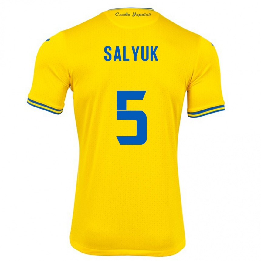 キッズフットボールウクライナVolodymyr Salyuk#5黄ホームシャツ24-26ジャージーユニフォーム