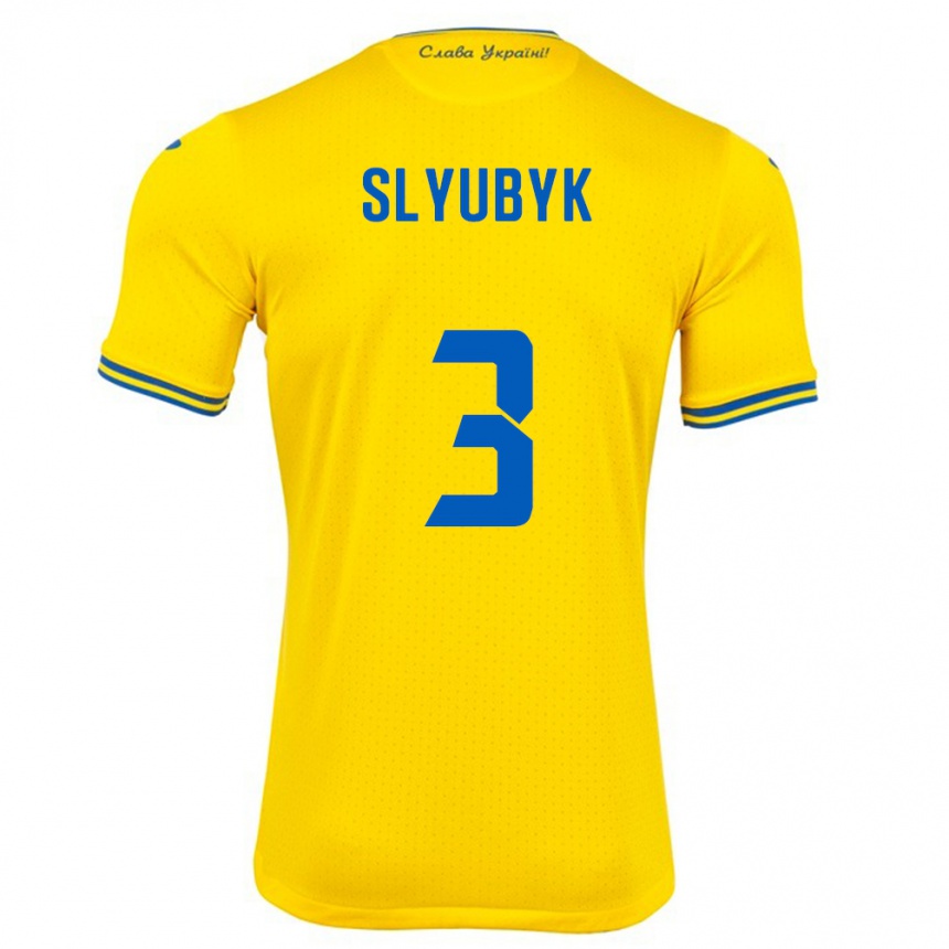 キッズフットボールウクライナBogdan Slyubyk#3黄ホームシャツ24-26ジャージーユニフォーム