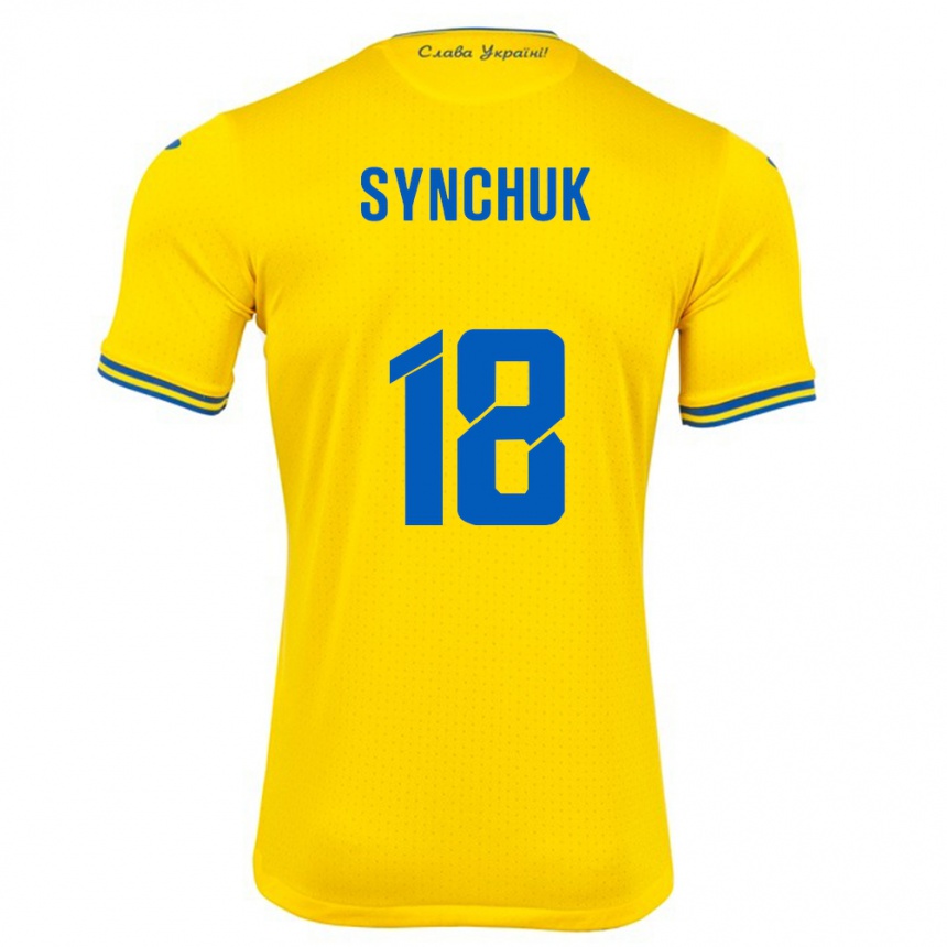 キッズフットボールウクライナGennadiy Synchuk#18黄ホームシャツ24-26ジャージーユニフォーム