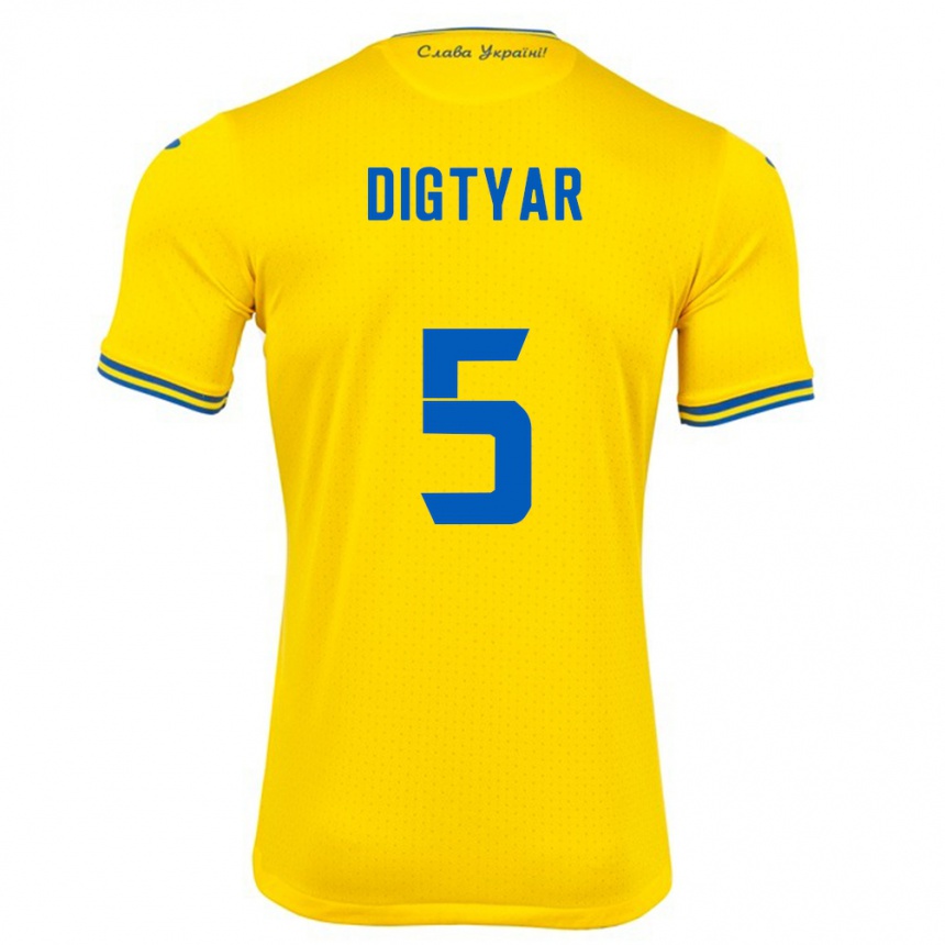 キッズフットボールウクライナKyrylo Digtyar#5黄ホームシャツ24-26ジャージーユニフォーム