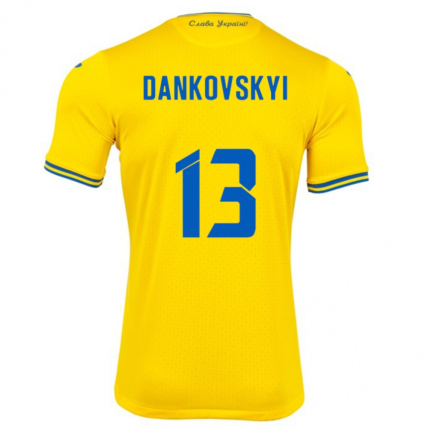 キッズフットボールウクライナYegor Dankovskyi#13黄ホームシャツ24-26ジャージーユニフォーム