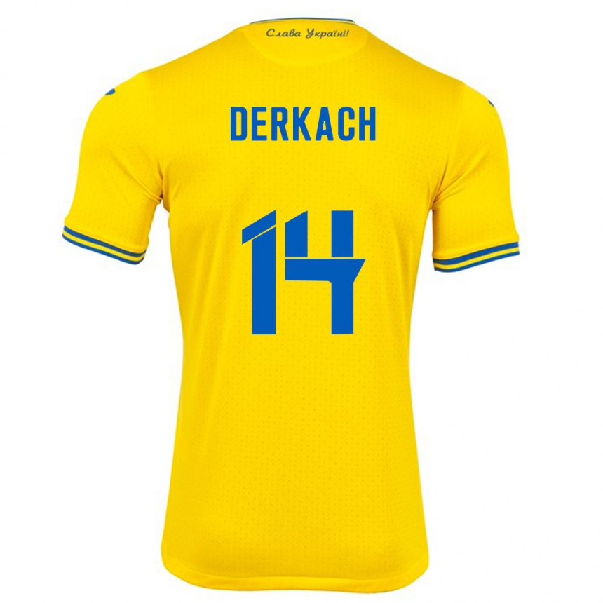 キッズフットボールウクライナYana Derkach#14黄ホームシャツ24-26ジャージーユニフォーム