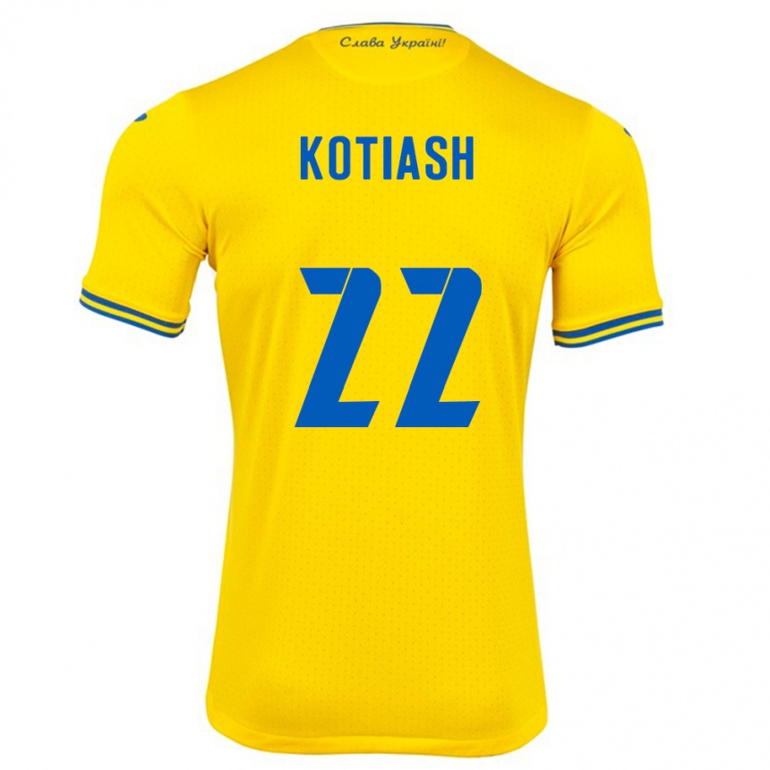 キッズフットボールウクライナIryna Kotiash#22黄ホームシャツ24-26ジャージーユニフォーム