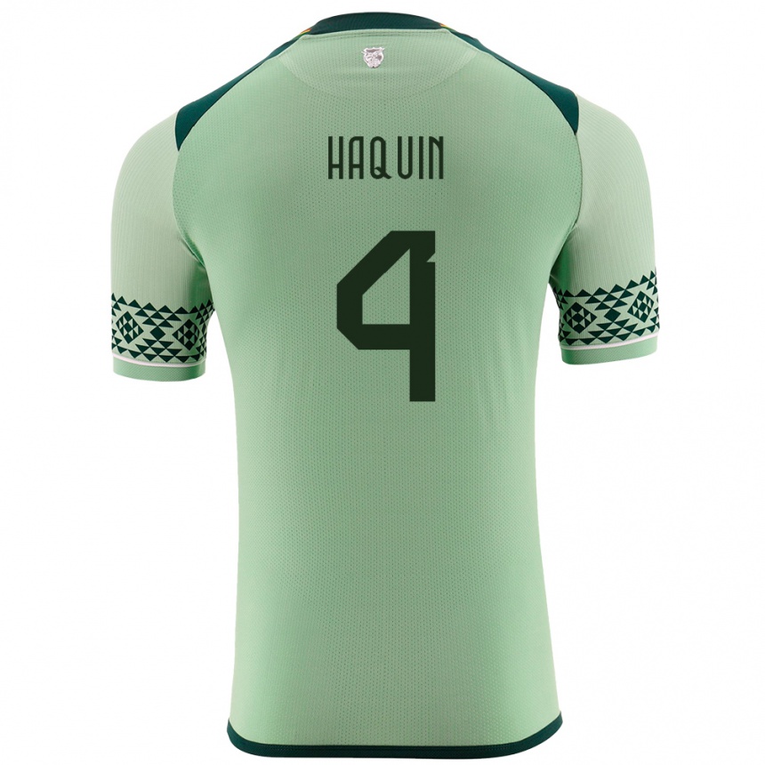 キッズフットボールボリビアルイス・ハキム#4ライトグリーンホームシャツ24-26ジャージーユニフォーム