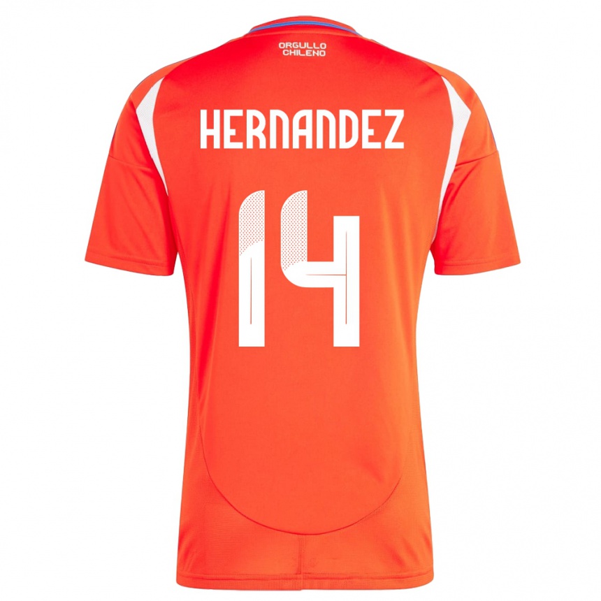 キッズフットボールチリLeandro Hernández#14赤ホームシャツ24-26ジャージーユニフォーム