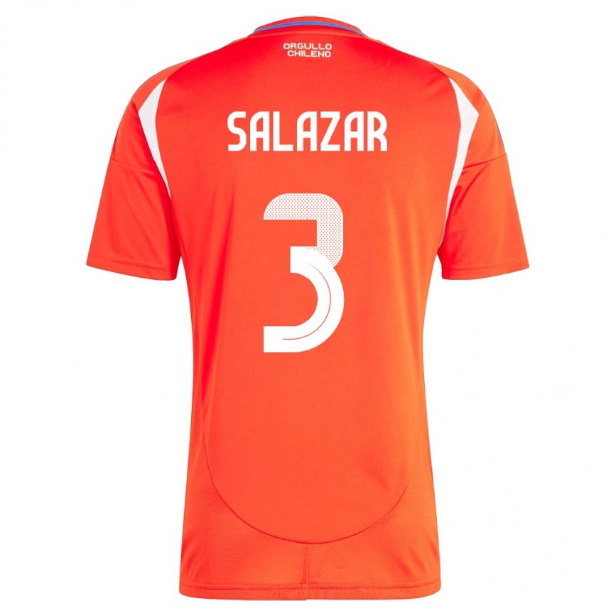 キッズフットボールチリYahir Salazar#3赤ホームシャツ24-26ジャージーユニフォーム