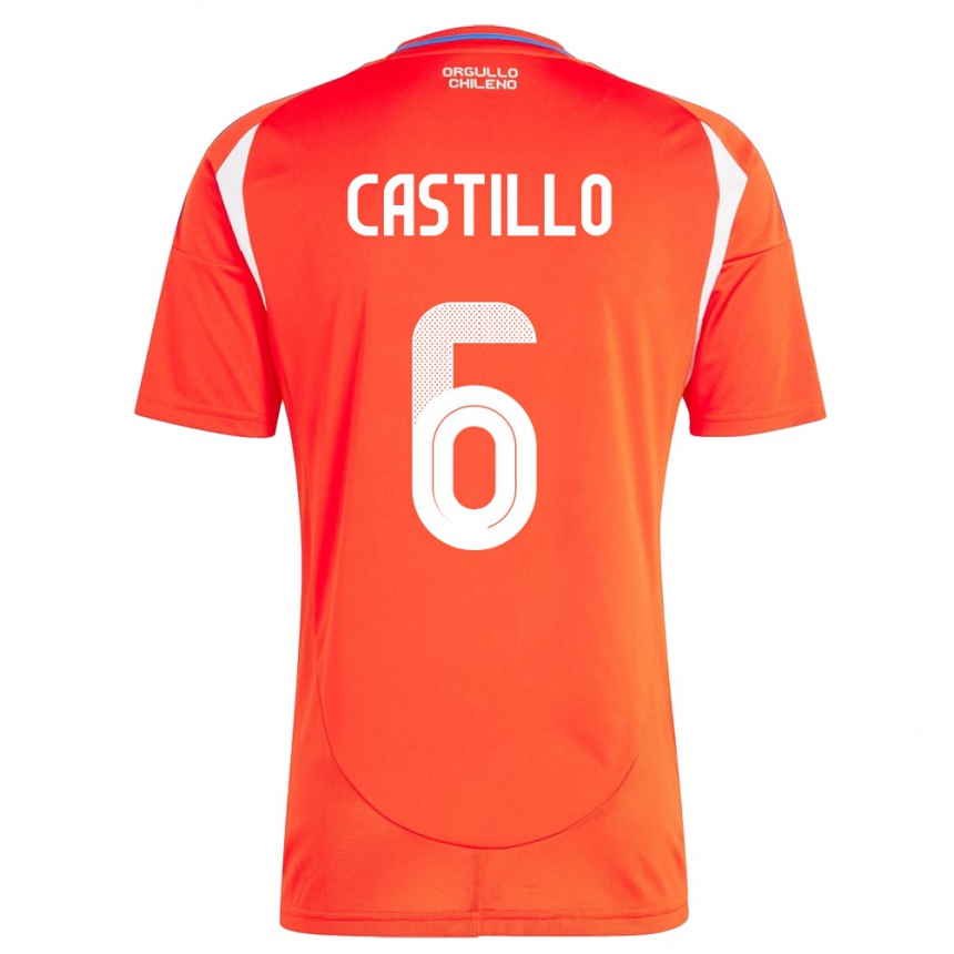 キッズフットボールチリCristóbal Castillo#6赤ホームシャツ24-26ジャージーユニフォーム