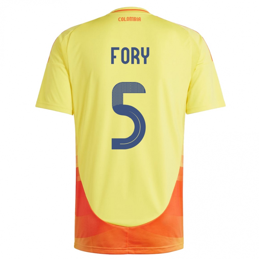 キッズフットボールコロンビアJimer Fory#5黄ホームシャツ24-26ジャージーユニフォーム