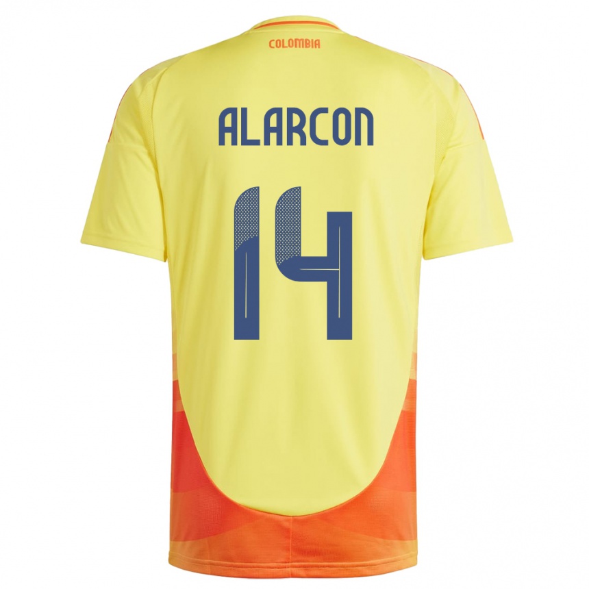 キッズフットボールコロンビアAndrés Alarcón#14黄ホームシャツ24-26ジャージーユニフォーム