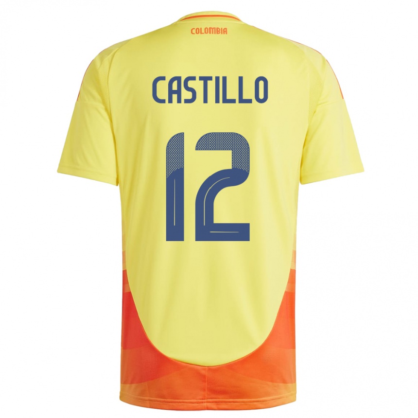 キッズフットボールコロンビアJuan Castillo#12黄ホームシャツ24-26ジャージーユニフォーム