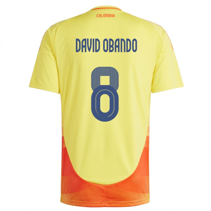 キッズフットボールコロンビアJuan David Obando#8黄ホームシャツ24-26ジャージーユニフォーム