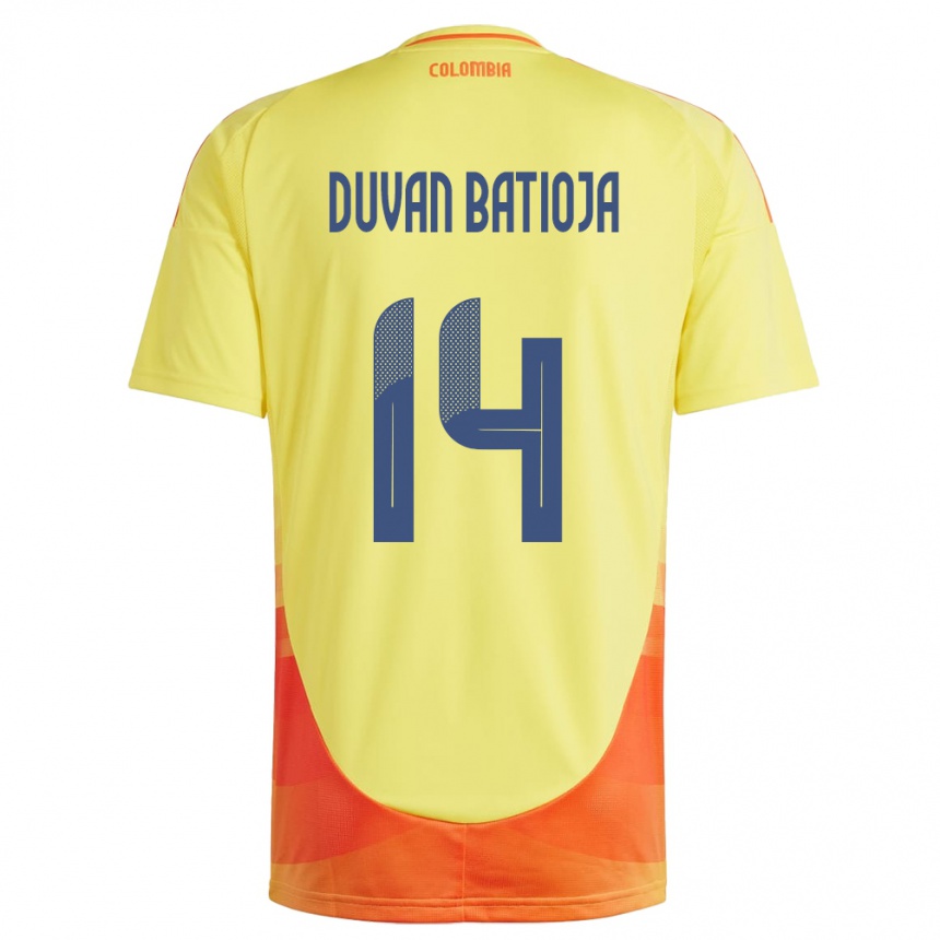 キッズフットボールコロンビアAndy Duván Batioja#14黄ホームシャツ24-26ジャージーユニフォーム