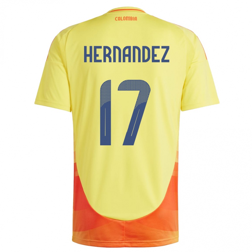 キッズフットボールコロンビアJhoan Hernández#17黄ホームシャツ24-26ジャージーユニフォーム