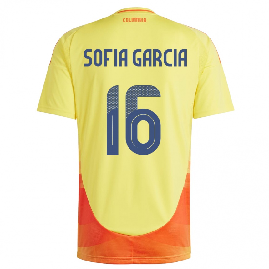 キッズフットボールコロンビアSofía García#16黄ホームシャツ24-26ジャージーユニフォーム