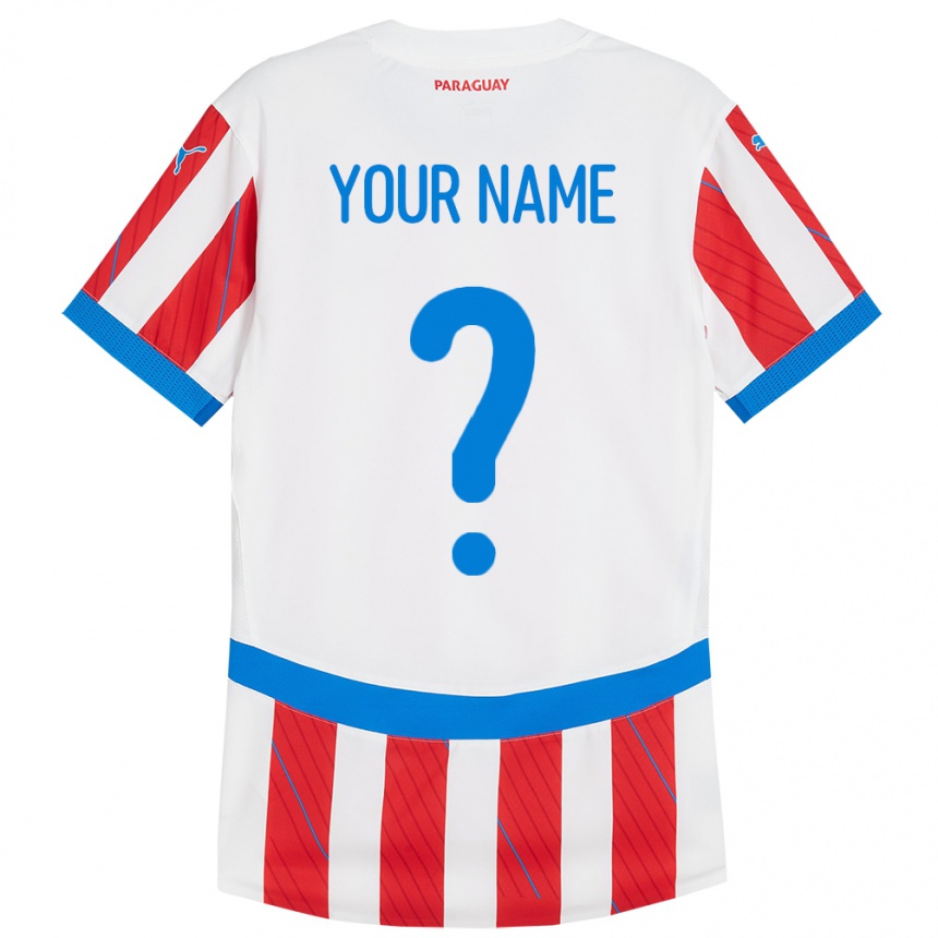 キッズフットボールパラグアイあなたの名前#0赤、白ホームシャツ24-26ジャージーユニフォーム