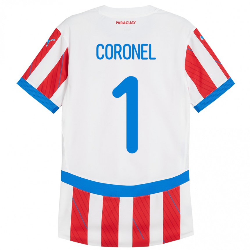 キッズフットボールパラグアイカルロス・ミゲウ・コロネウ#1赤、白ホームシャツ24-26ジャージーユニフォーム