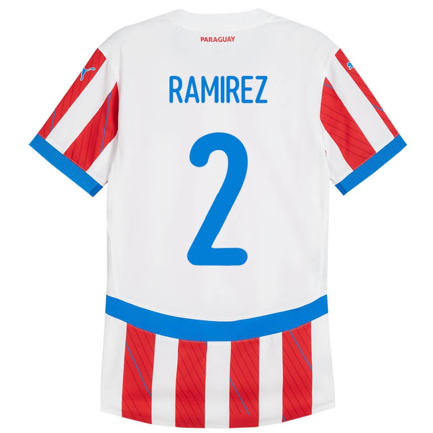 キッズフットボールパラグアイIván Ramírez#2赤、白ホームシャツ24-26ジャージーユニフォーム