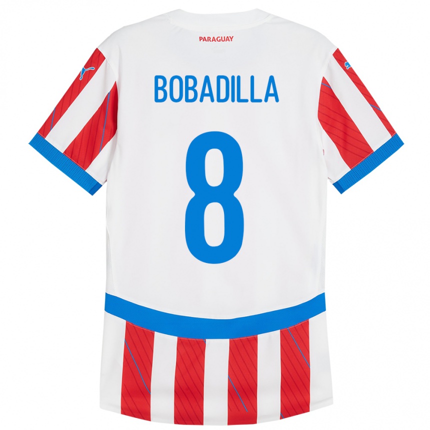 キッズフットボールパラグアイダミアン・ボバディジャ#8赤、白ホームシャツ24-26ジャージーユニフォーム