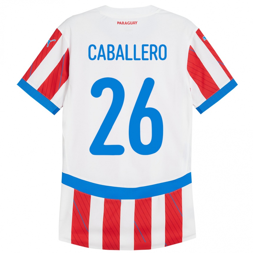 キッズフットボールパラグアイHernesto Caballero#26赤、白ホームシャツ24-26ジャージーユニフォーム