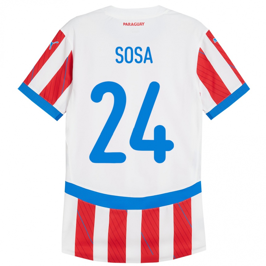 キッズフットボールパラグアイラモン・ソーサ#24赤、白ホームシャツ24-26ジャージーユニフォーム