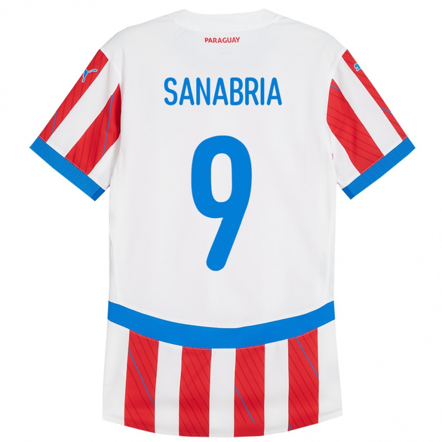キッズフットボールパラグアイアントニオ・サナブリア#9赤、白ホームシャツ24-26ジャージーユニフォーム