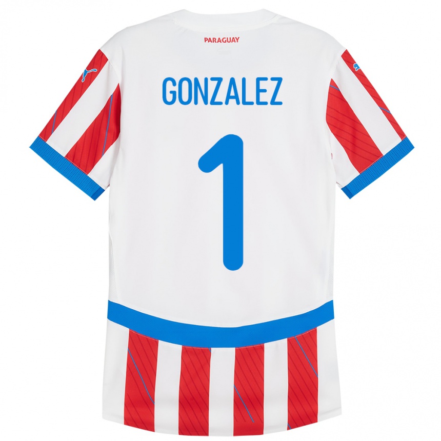 キッズフットボールパラグアイÁngel González#1赤、白ホームシャツ24-26ジャージーユニフォーム