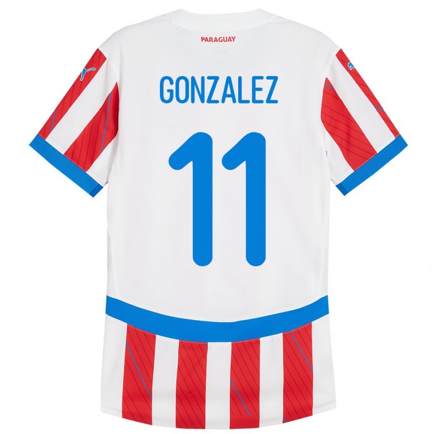 キッズフットボールパラグアイEnso González#11赤、白ホームシャツ24-26ジャージーユニフォーム