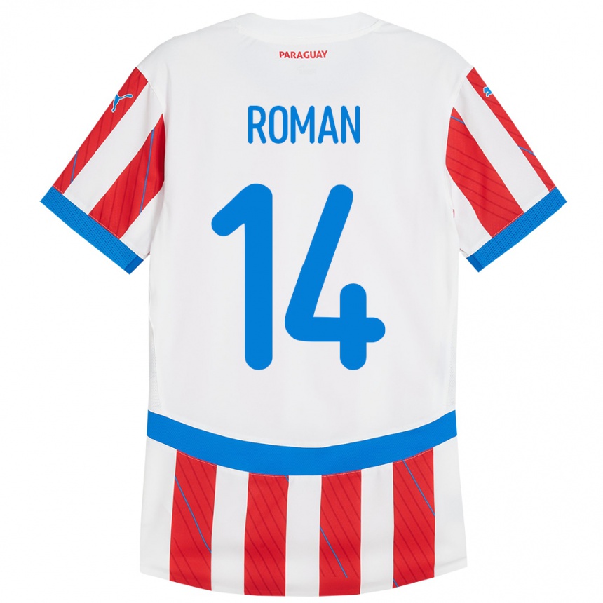 キッズフットボールパラグアイFernando Román#14赤、白ホームシャツ24-26ジャージーユニフォーム